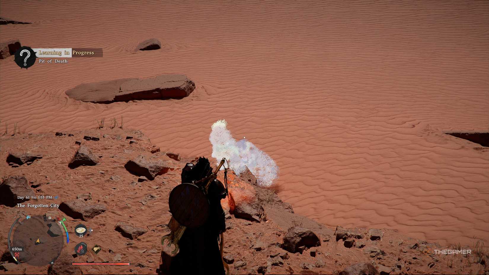 The player discovers and obtains the Alabaster Curved Sword in the Crimson Desert.