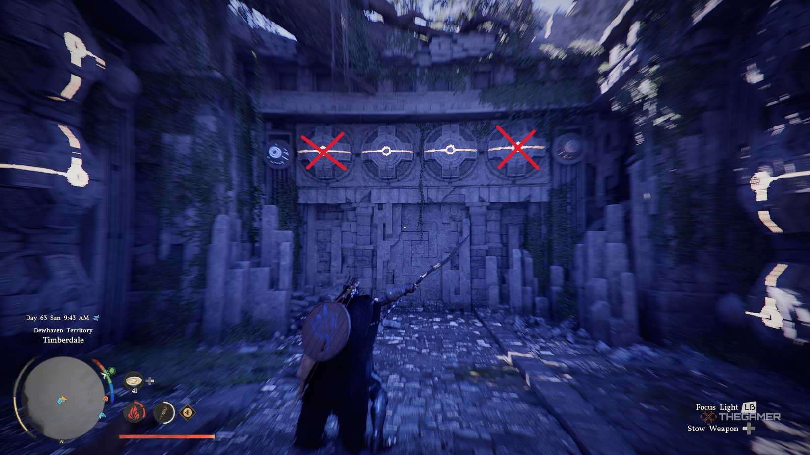 Player completing the Timberdale Ancient Ruins puzzle in the Crimson Desert.