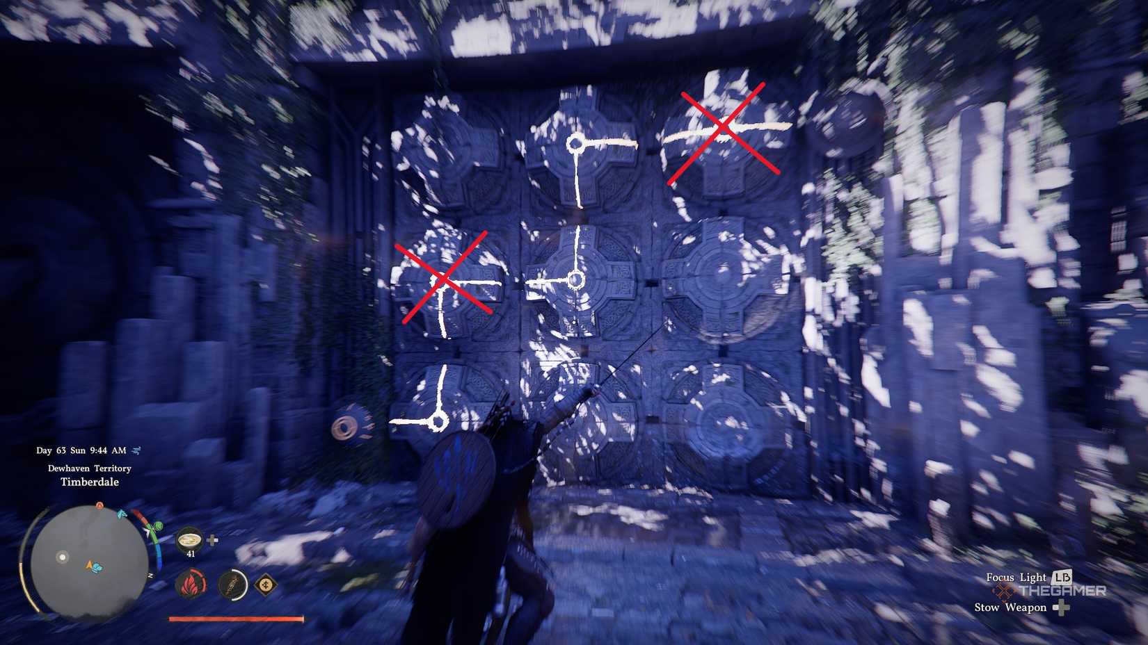 Player completing the Timberdale Ancient Ruins puzzle in the Crimson Desert.