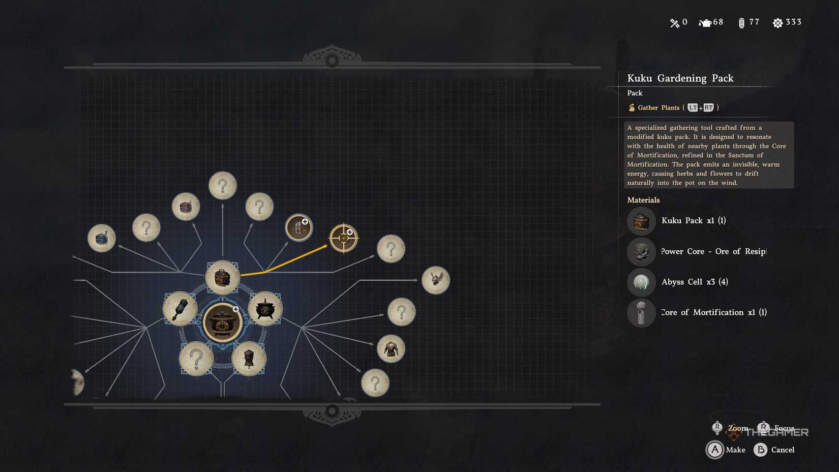 Player crafting the Kuku Gardening Pack in the Crimson Desert.