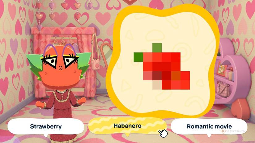 A blurred image of a strawberry in Pixel Quiz in Tomodachi Life Living the Dream.