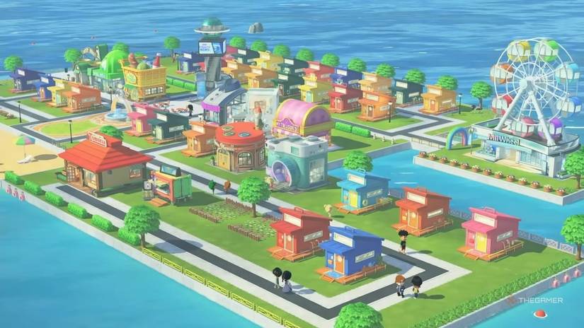 A linear, well-organized island with streets in Tomodachi Life Living the Dream
