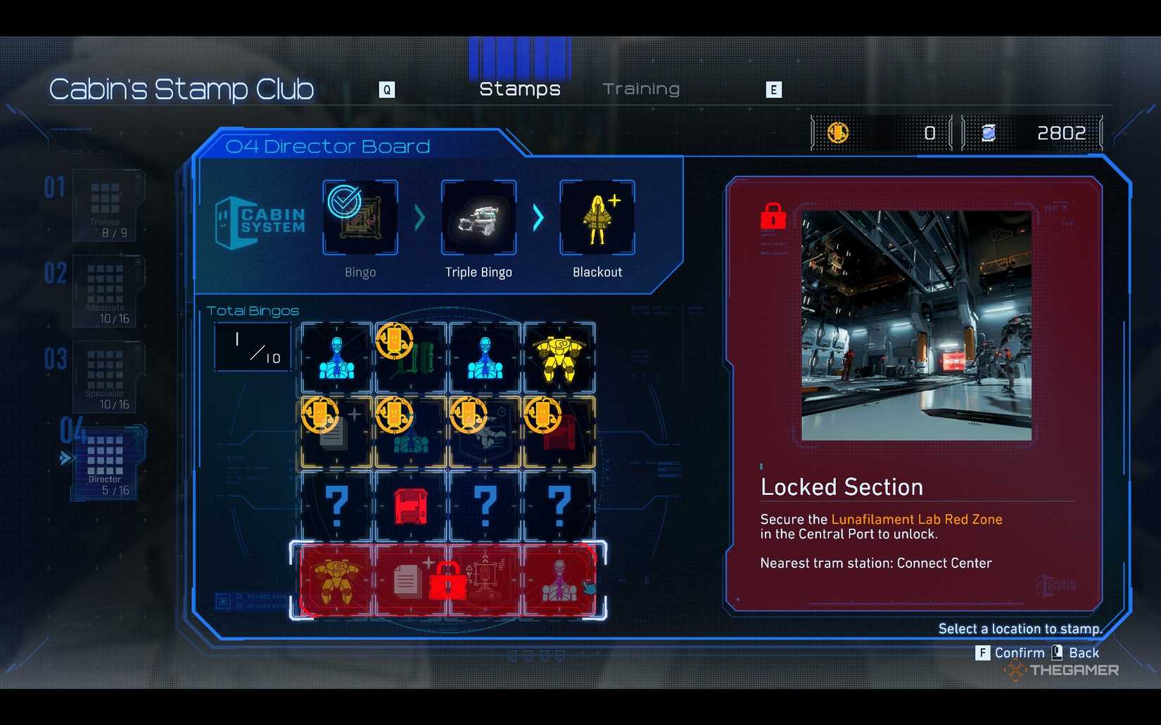 A locked section on a Cabin's Stamp Club Bingo card in Pragmata.