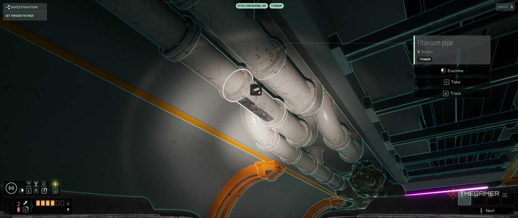 A Titanium Pipe on the ceiling being highlighted in Cthulhu The Cosmic Abyss.