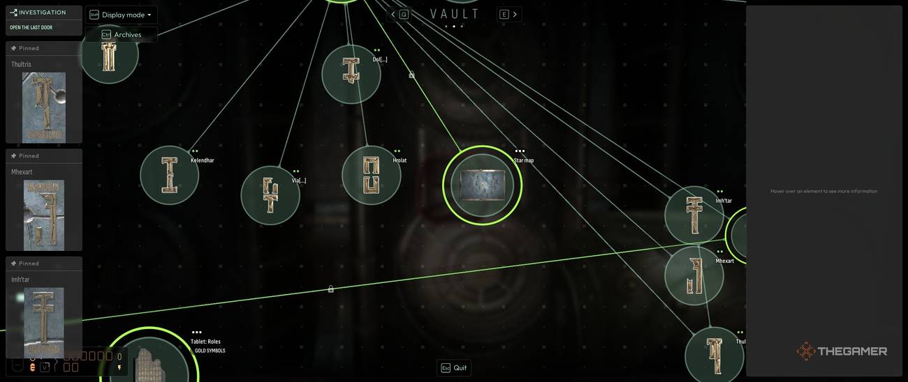 A screenshot of the Vault menu with many stars from Cthulhu The Cosmic Abyss.