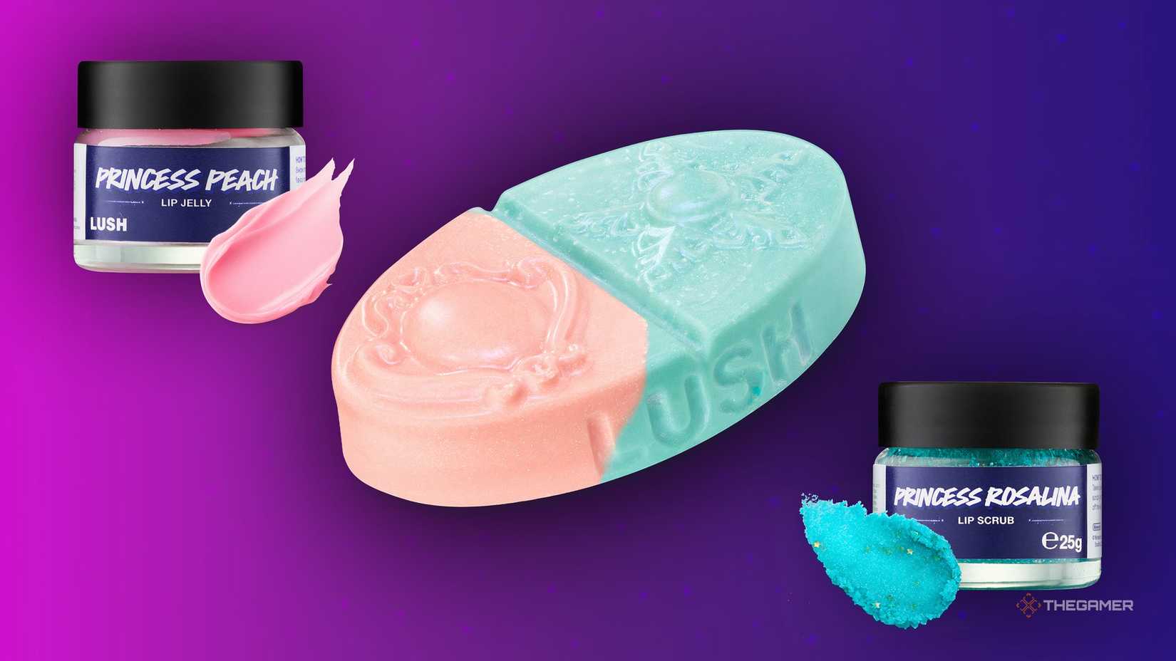 Body balm and lip products from the Lush x Super Mario Galaxy collection.