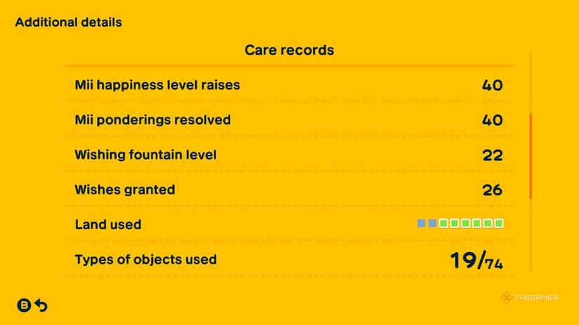 Checking your care records at Tomodachi Life Living the Dream.