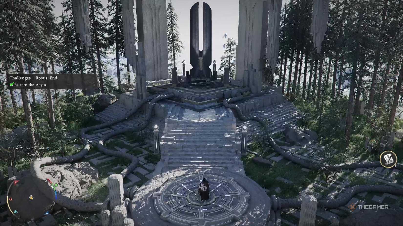 Completing the Root's End Abyss puzzle mission in the Crimson Desert.