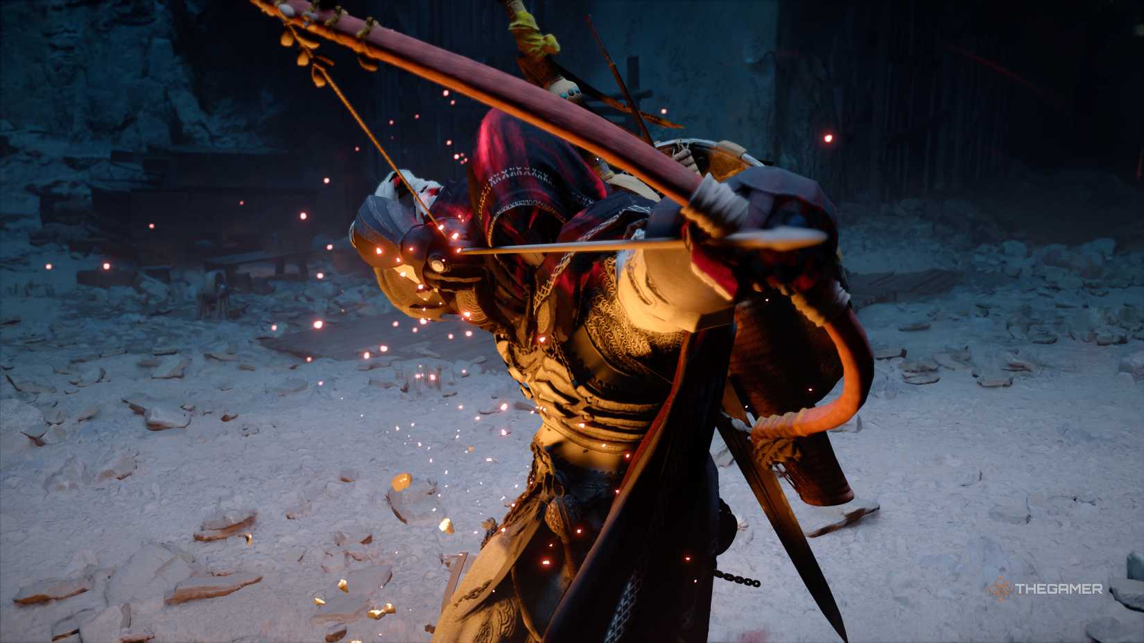 Kliff draws a bow in the Crimson Desert.