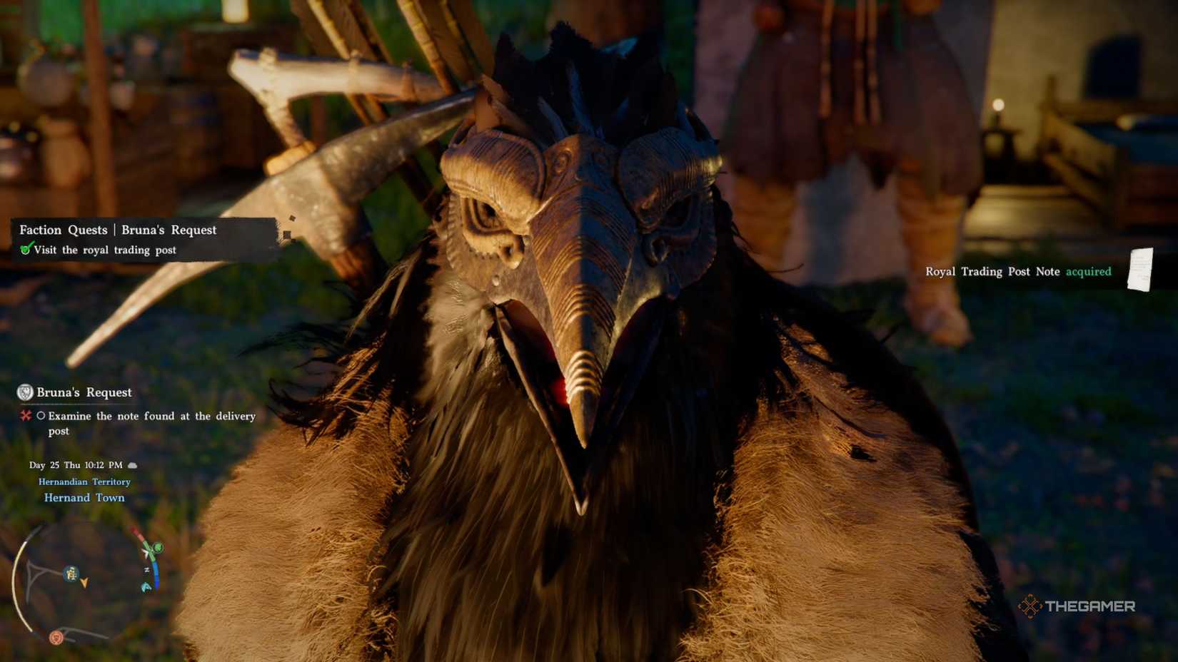 The Crimson Desert receiving a note while looking into the distance.