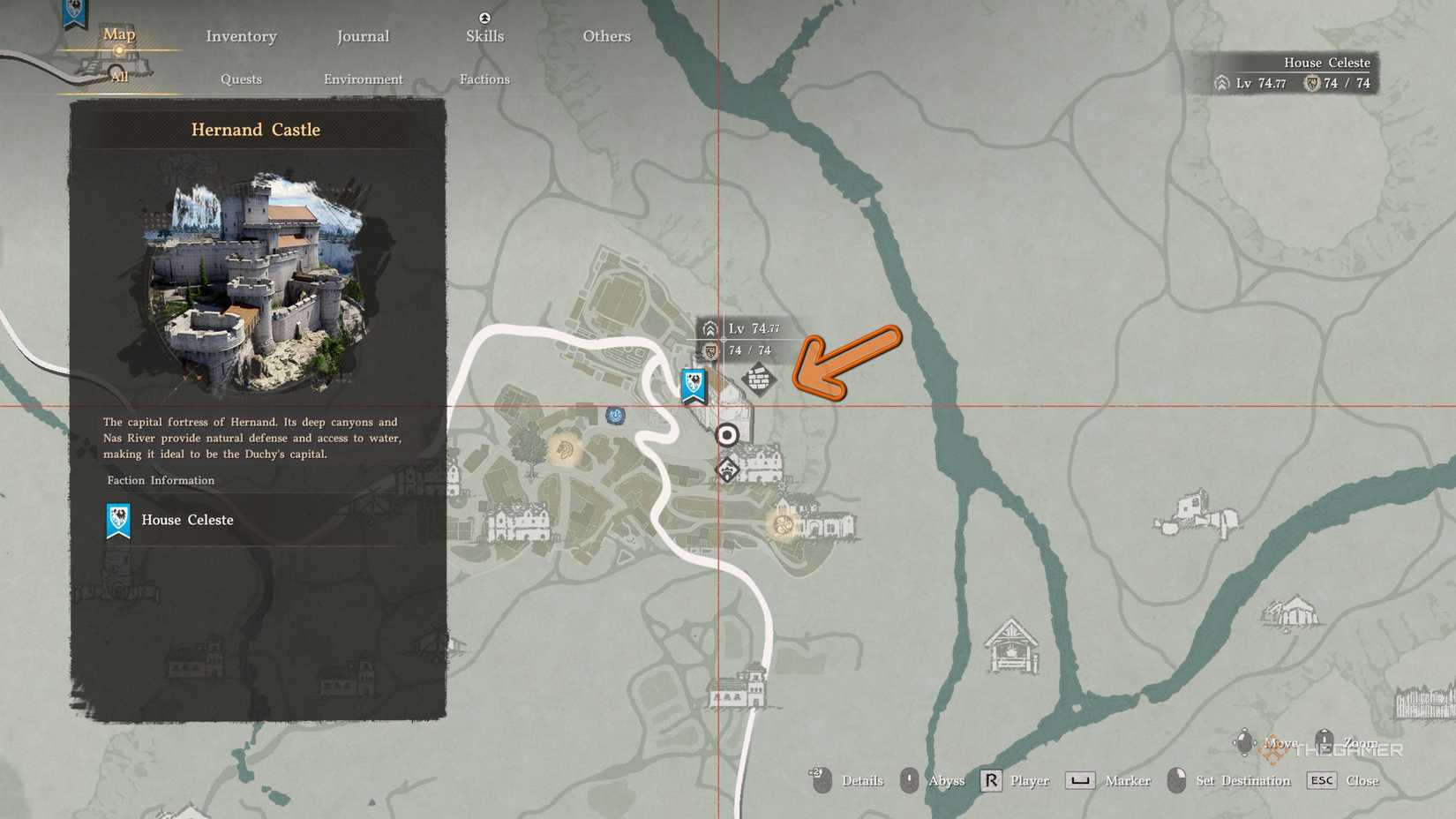 Crimson Desert Hernand castle location on the map.