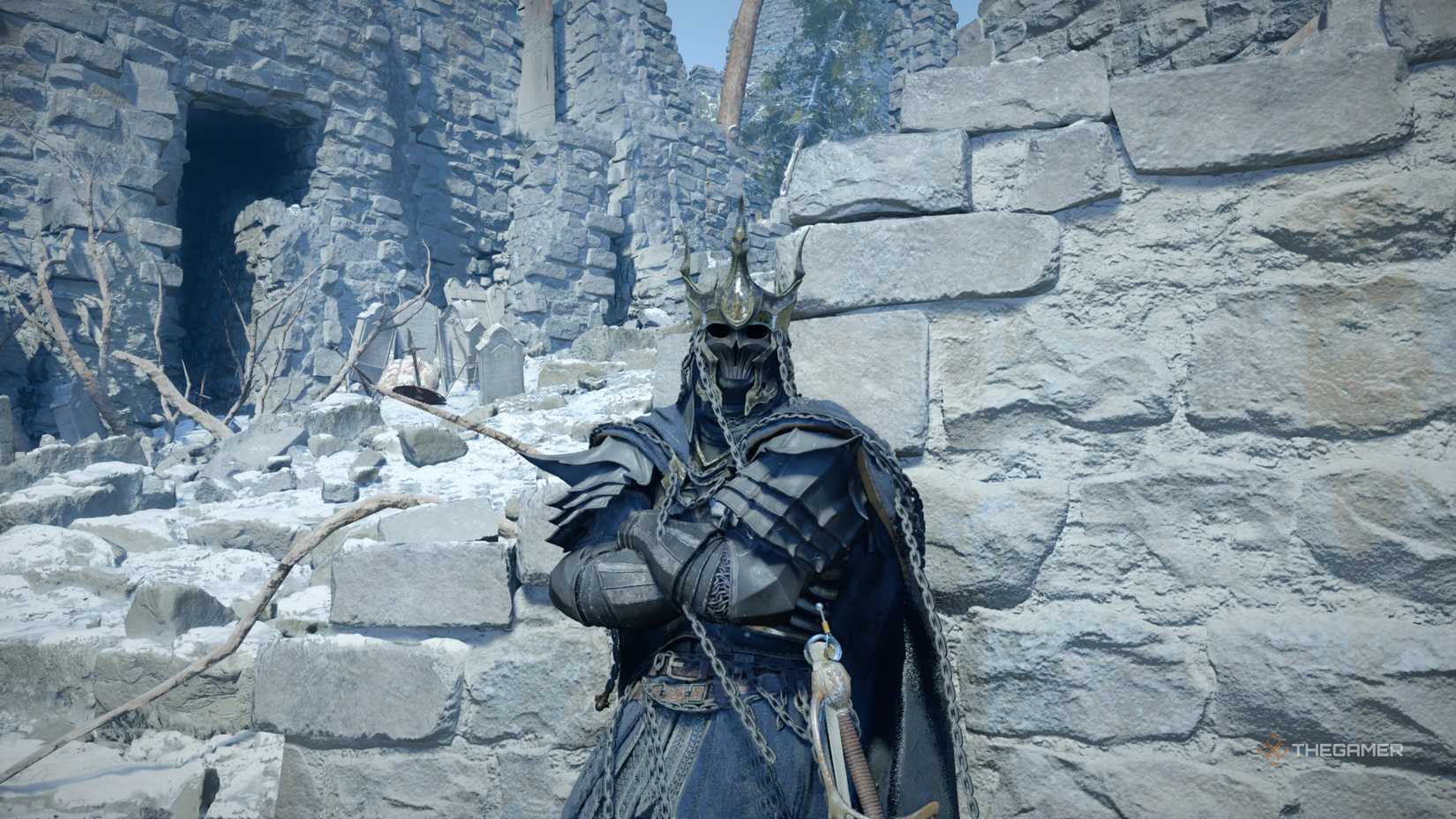 Cliff leans against a wall in the crimson desert.