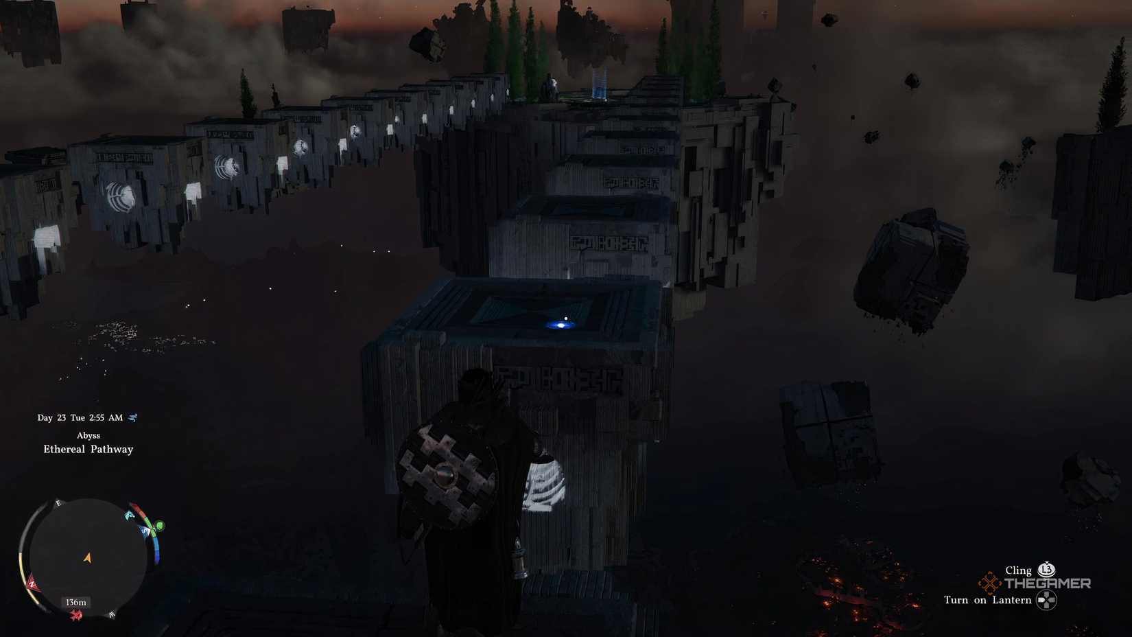 Jump over the blocks to reach the Root's End Abyss puzzle mission in the Crimson Desert.