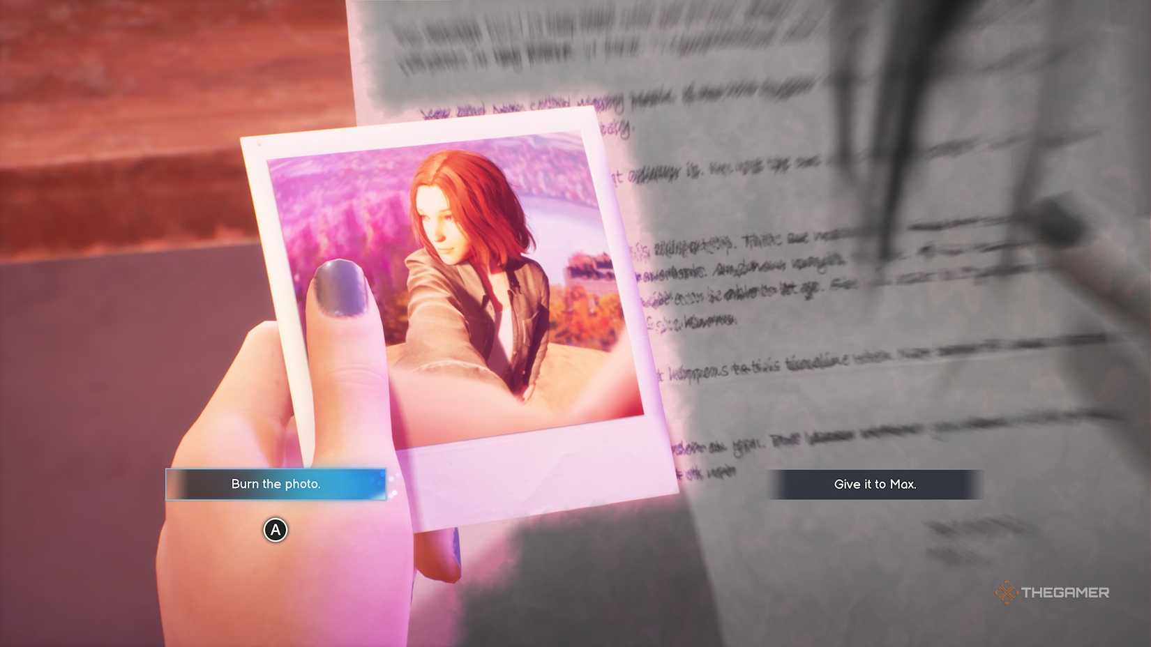 Deciding whether to burn a photo of Max Life is Strange Reunion.
