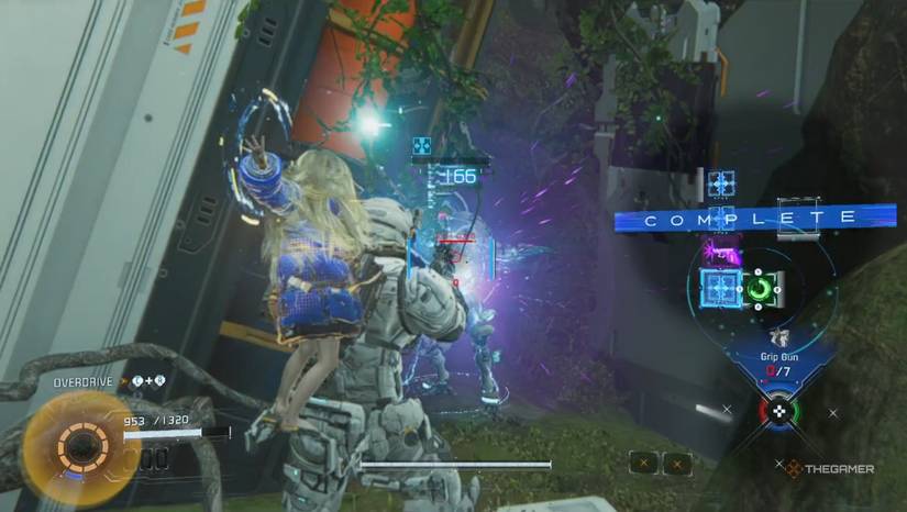 Diana finishing a hack in the Terra Dome in Pragmata.