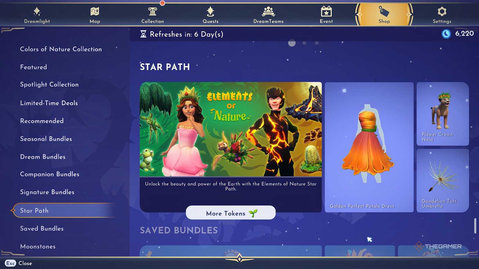Disney Dreamlight Valley Elements of Nature Star Path menu.