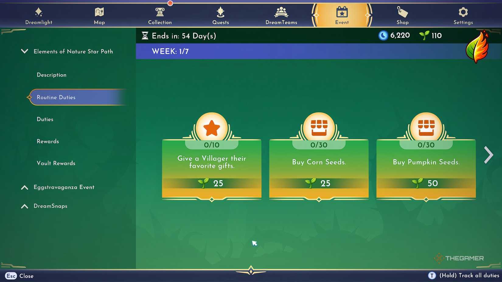 Disney Dreamlight Valley Routine star path durites for the Elements of Nature.