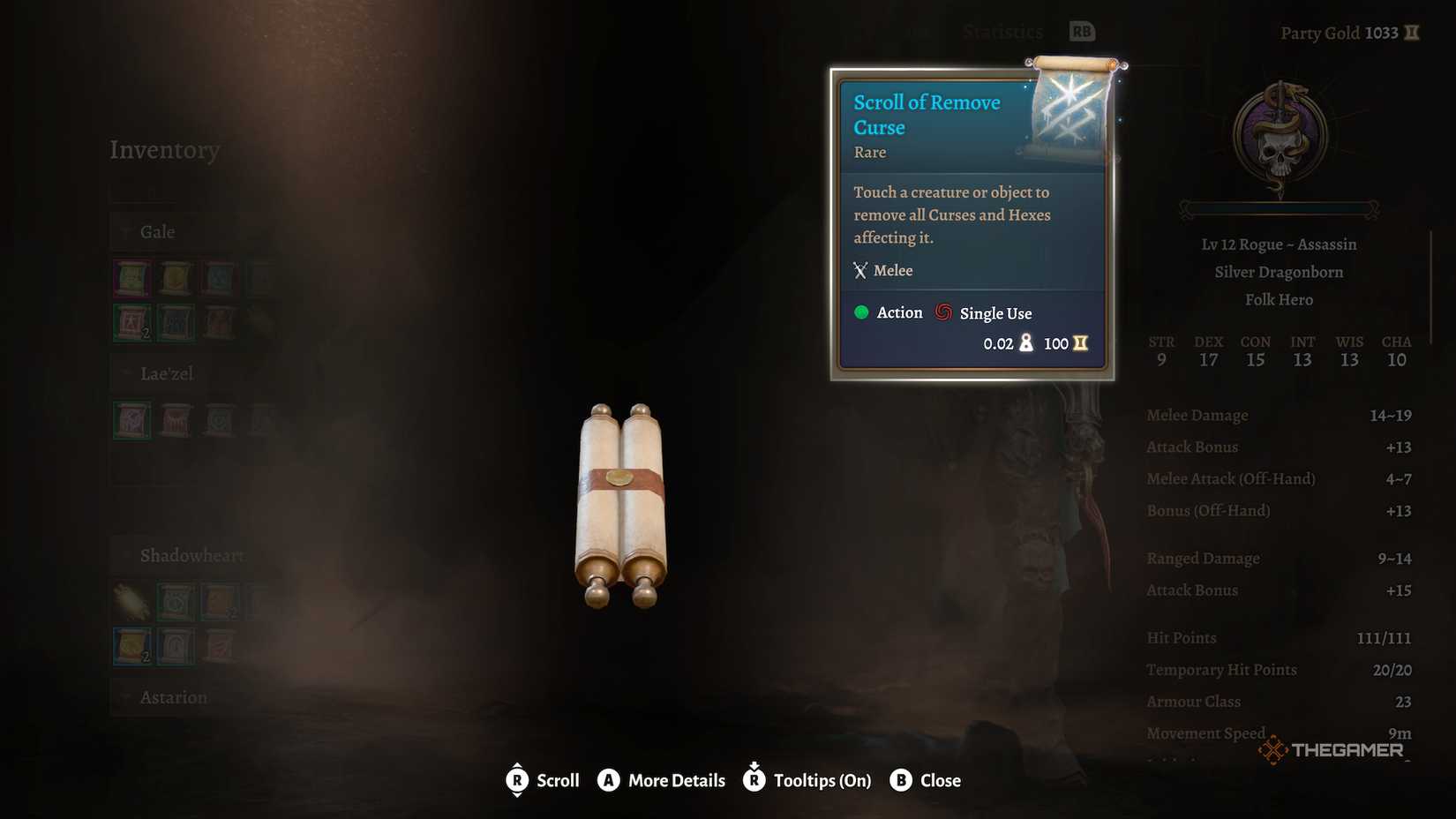 Examining the Scroll of Remove Chorus in Baldur's Gate 3.