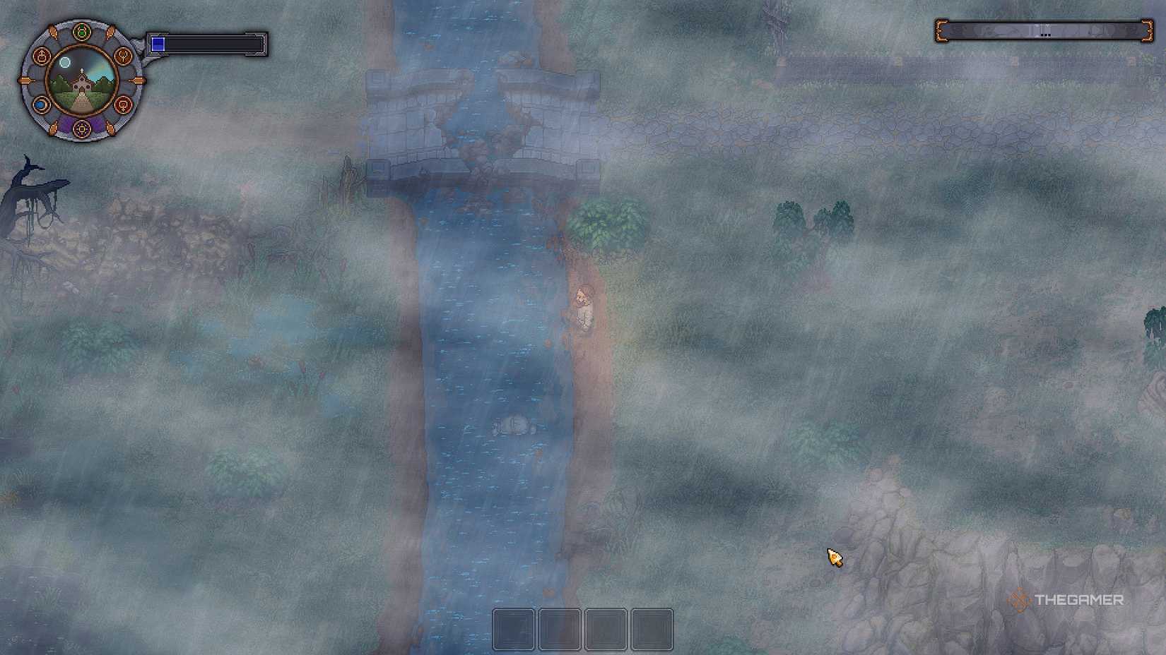 Graveyard guard Throwing a body into the river.