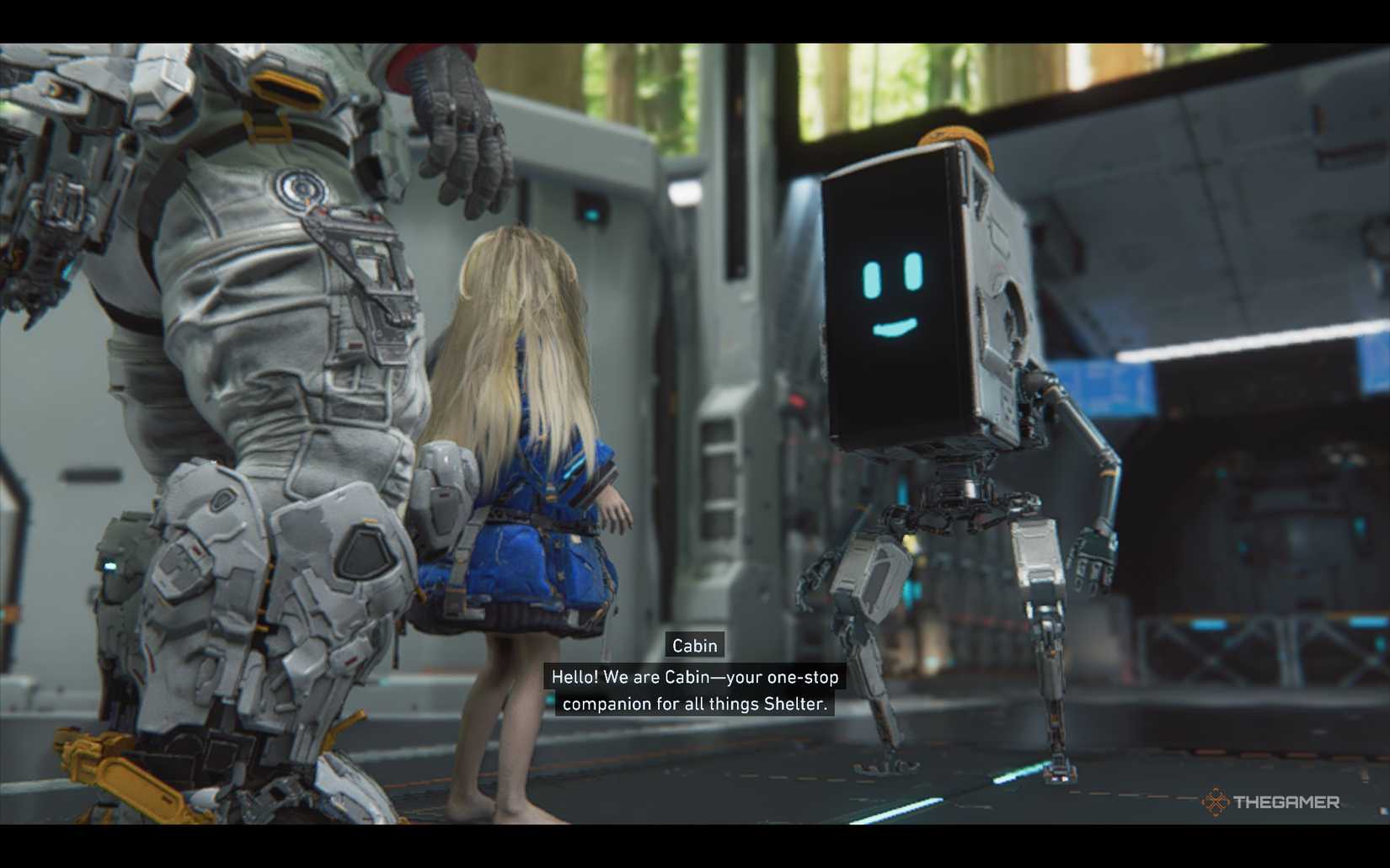 Hugh and Diana talking to the cabin in Pragmata's shelter.