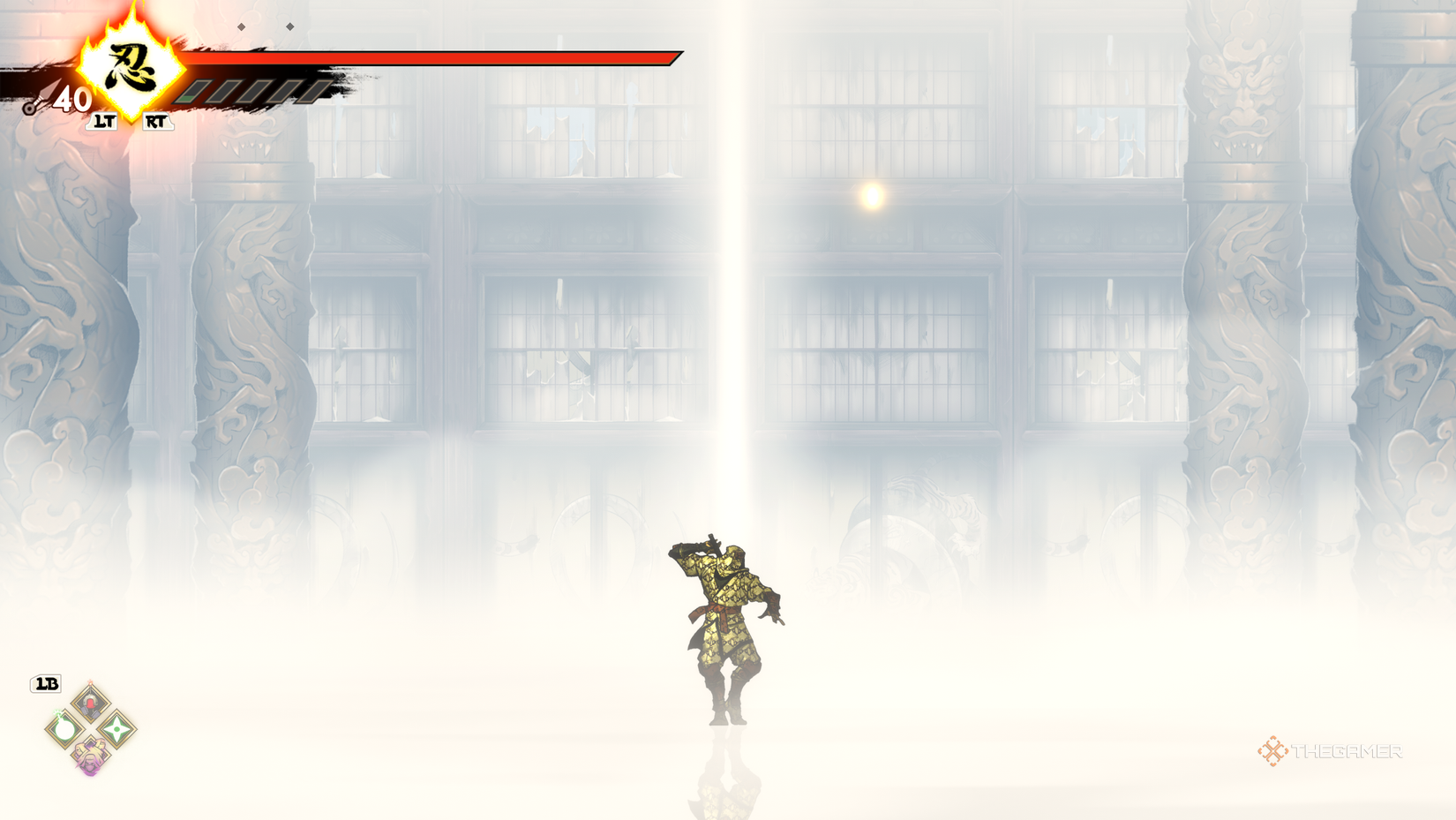 Joe Mushashi in an outfit inspired by the Yakuza's Goro Majima in Shinobi: Art of Vengeance.