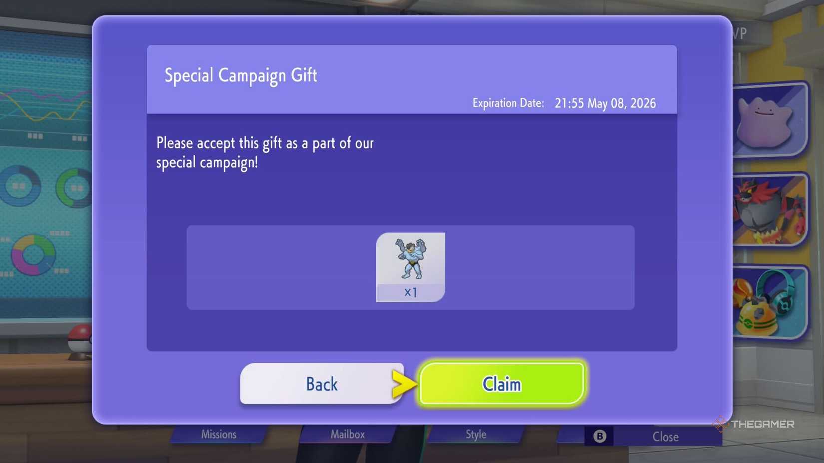 Unlocking a free Machamp with mystery gifts in Pokemon Champions.