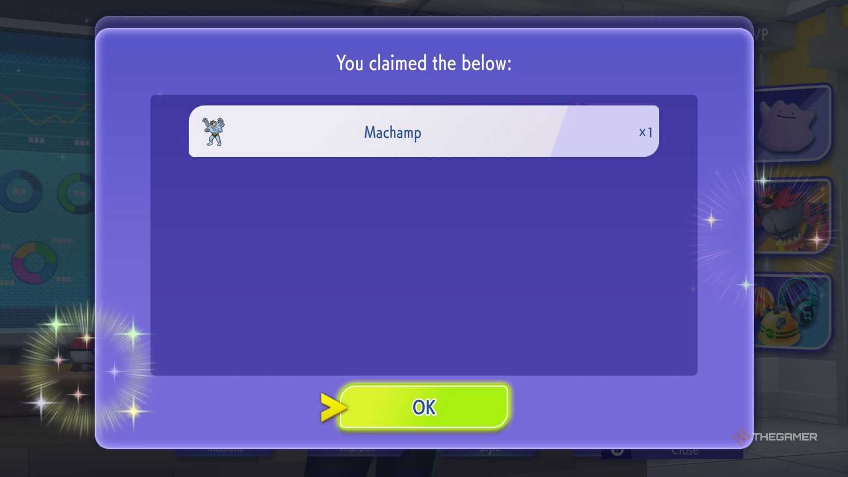 Unlocking a free Machamp with mystery gifts in Pokemon Champions.