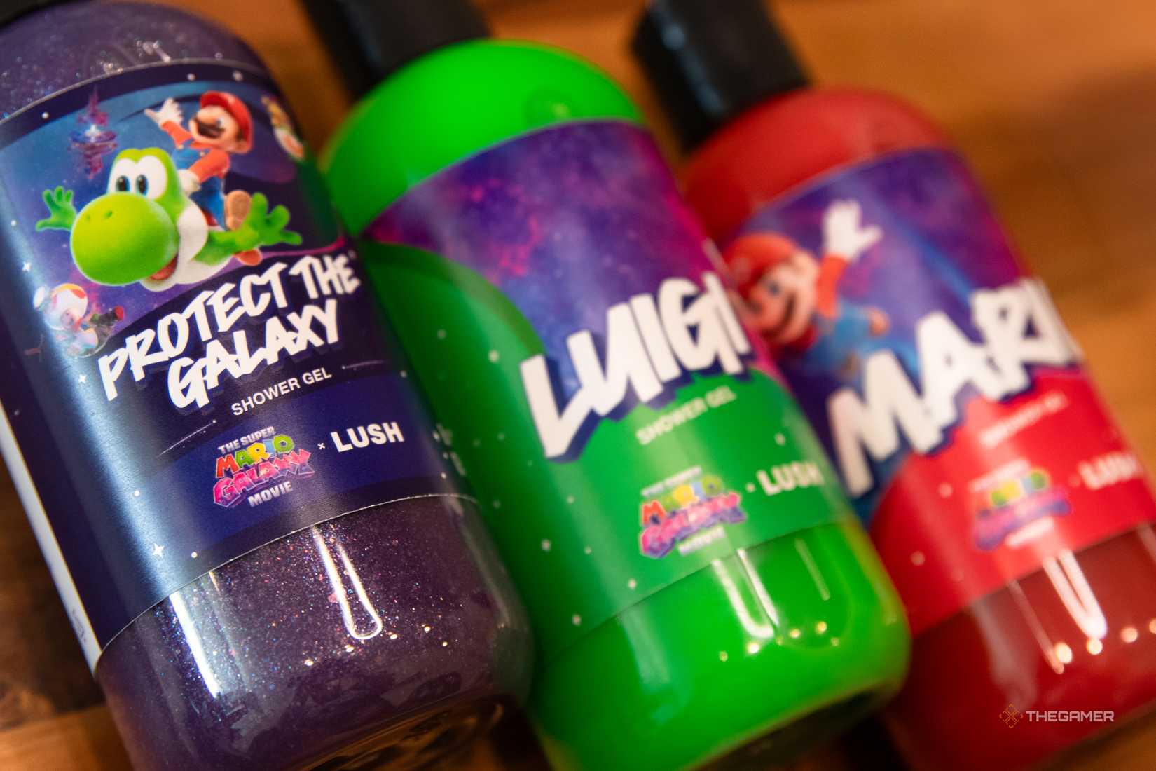 Shower gels from the Lush x Mario Galaxy Collection.