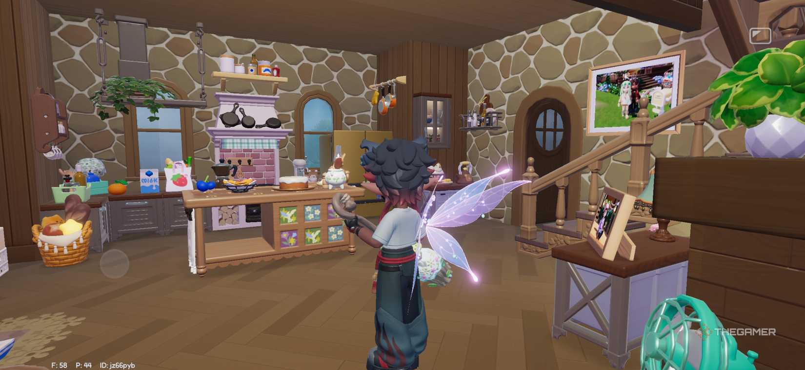 A player stands in front of a rustic-style kitchen in Hartopia.