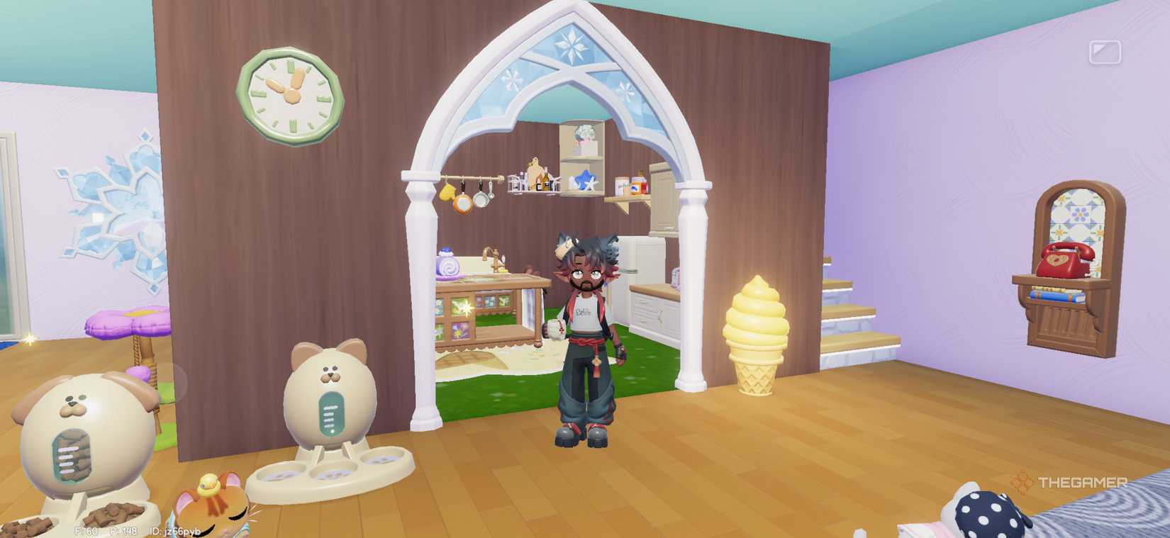 A player stands in front of a completely different kitchen than Hartopia's house.