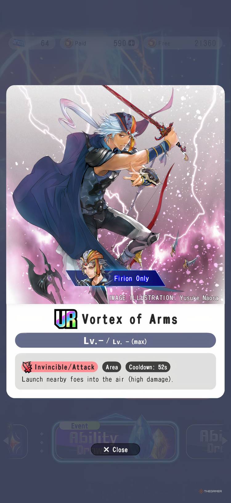 The Vortex of Arms UR for Firion in Dissidia Duellum Final Fantasy.