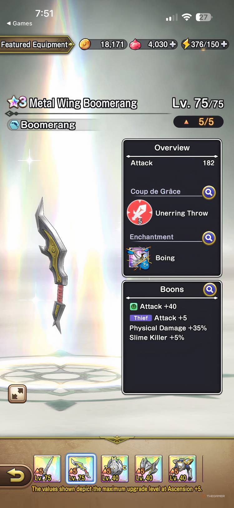 Metal Wing Boomerang from Dragon Quest Smash/Grow.
