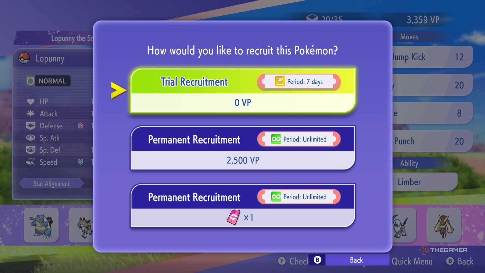 Players who choose the Trial Recruit or Permanent Recruit option in Pokemon Champions.