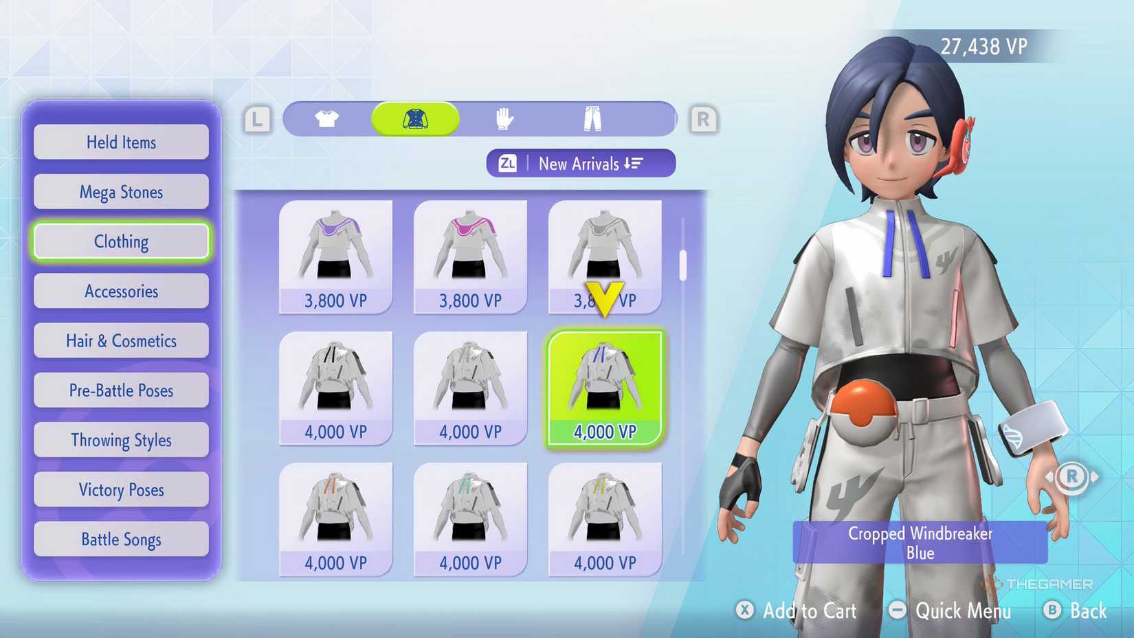 Player looking at shirts in the Pokemon Champions shop.
