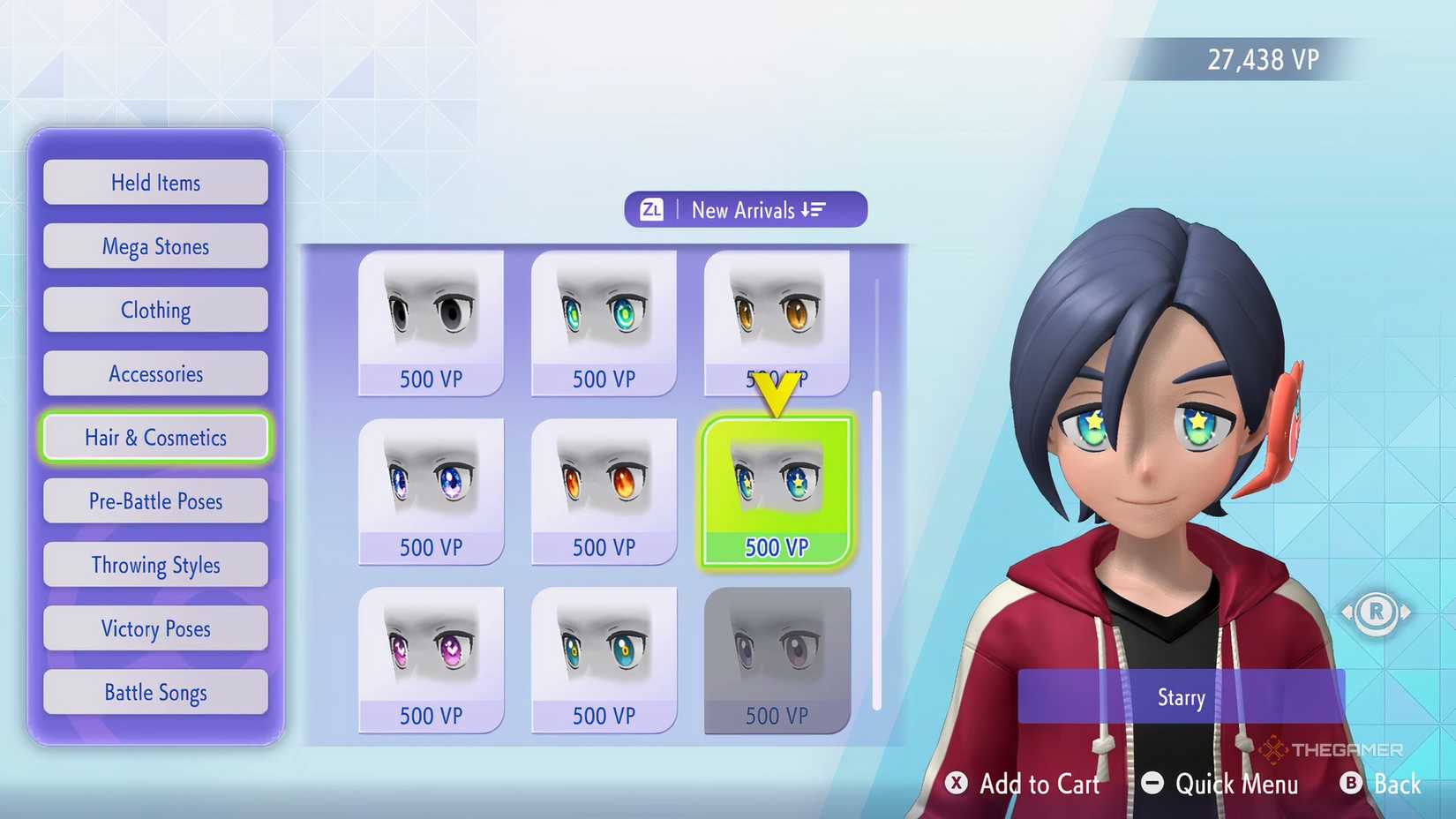 Player looking at eyes in the Pokemon Champions shop.