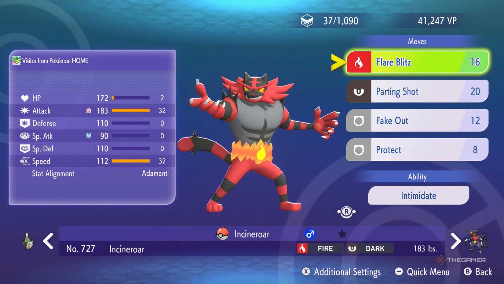 Incineroar summary in Pokemon Champions.