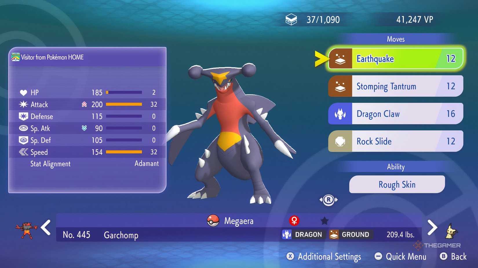Garchomp summary in Pokemon Champions.
