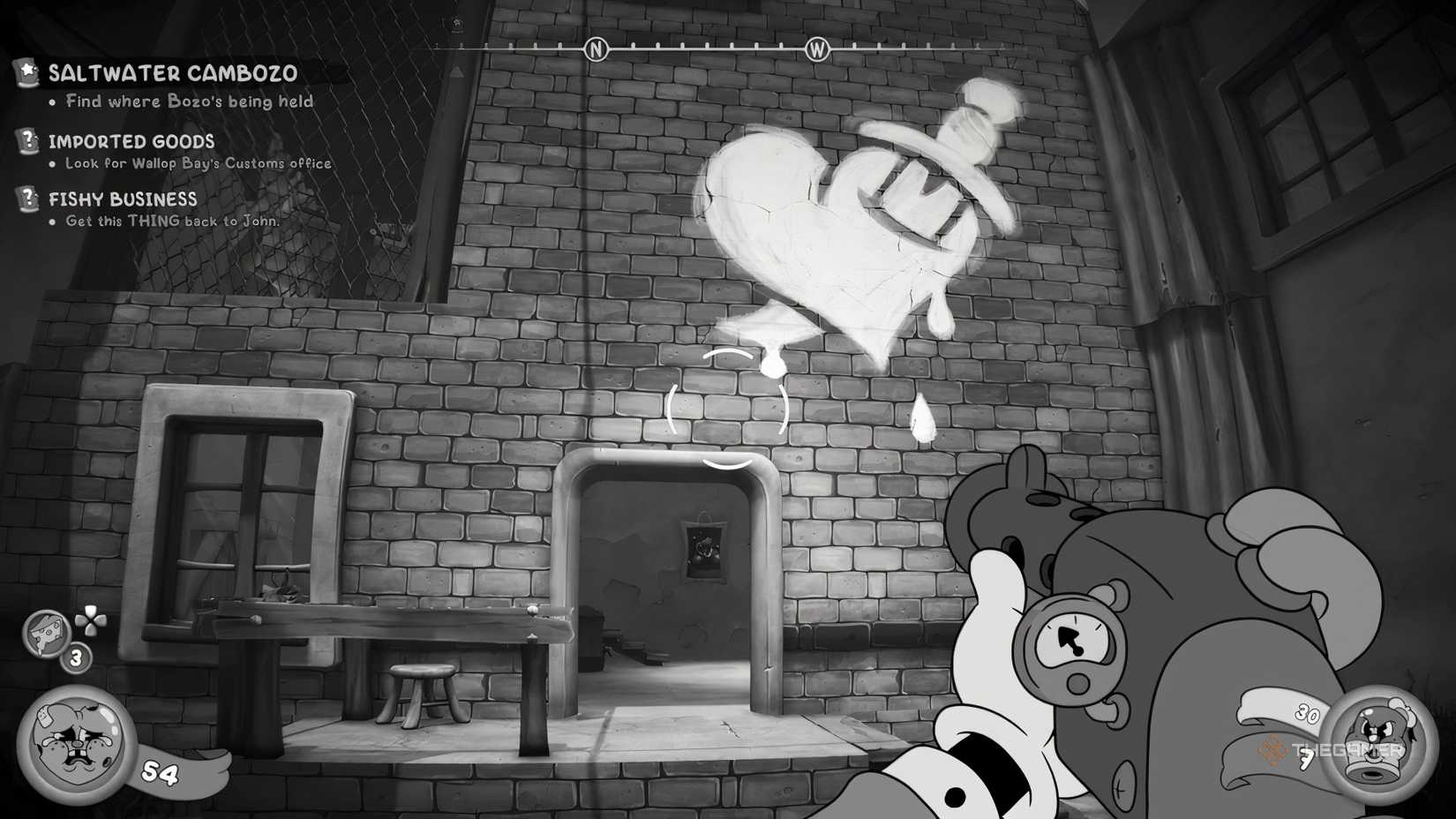 A wall with a heart and a dagger painted on it in Mouse PI For Hire.