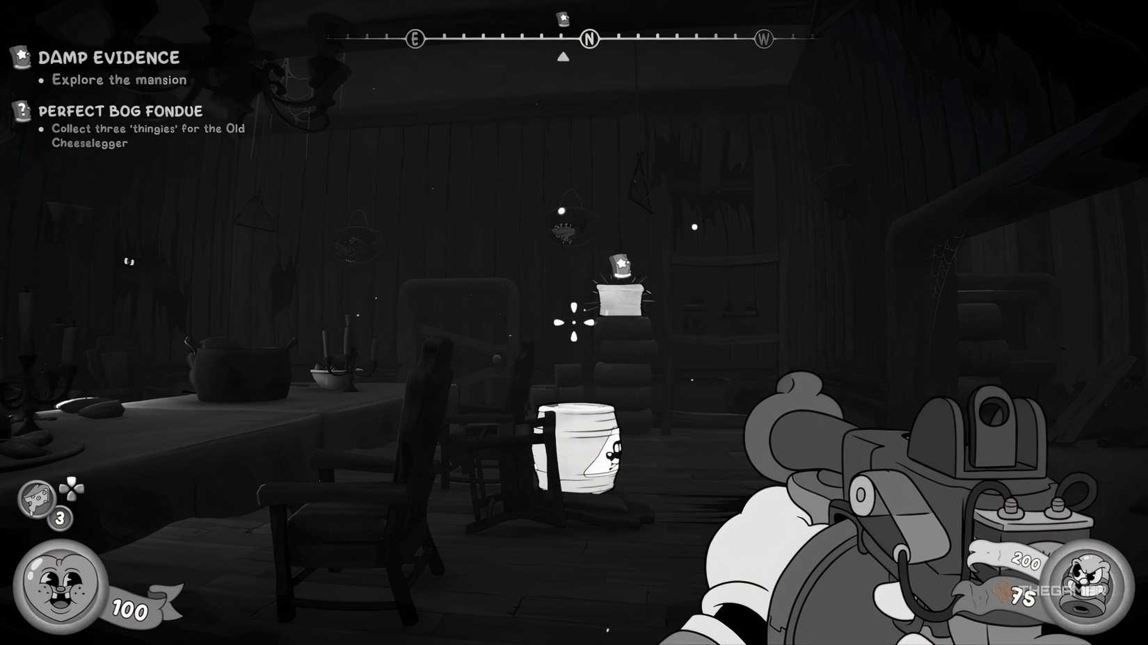 A box sitting on a shelf in a room with a dining table in Mouse: PI For Hire.