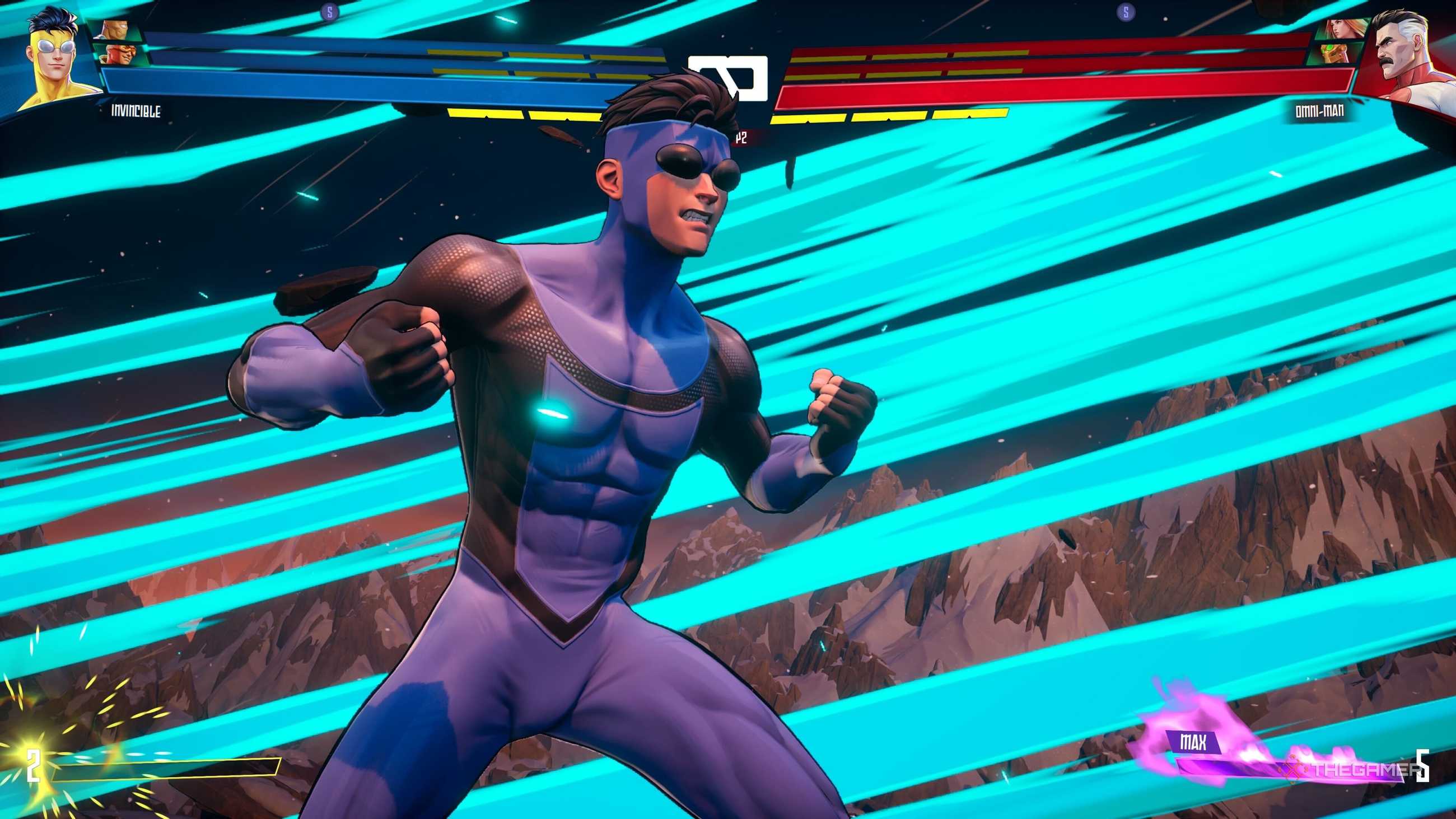 Using the black and blue suit mark in his ultimate invincible VS.