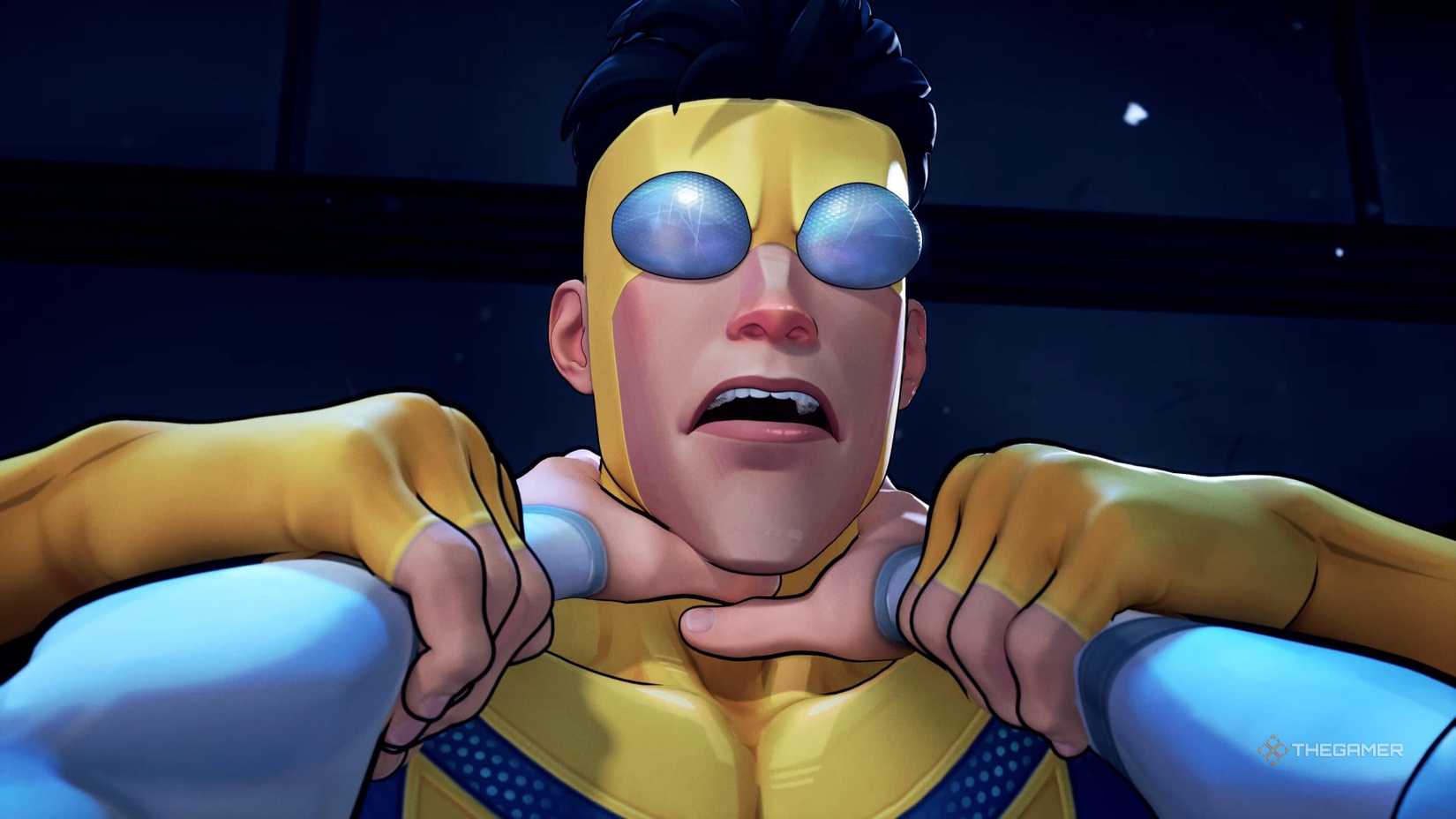 Mark being choked in Invincible VS' story mode.
