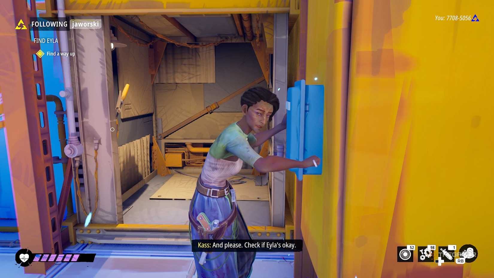 Kass works on an elevator in Tides of Tomorrow.