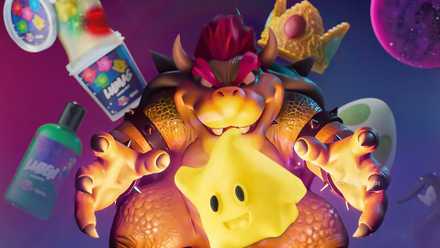 Bowser reaches out to grab a Luma Bubble Bar from the Lush x Mario Galaxy collection.