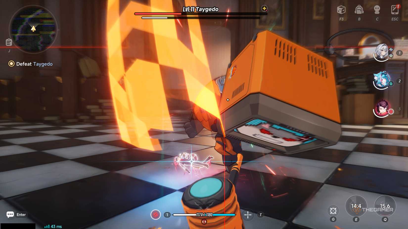 Adler performing a Critical Dodge, completely evading taking damage from Taygedo's incoming attack in Neverness to Everness.