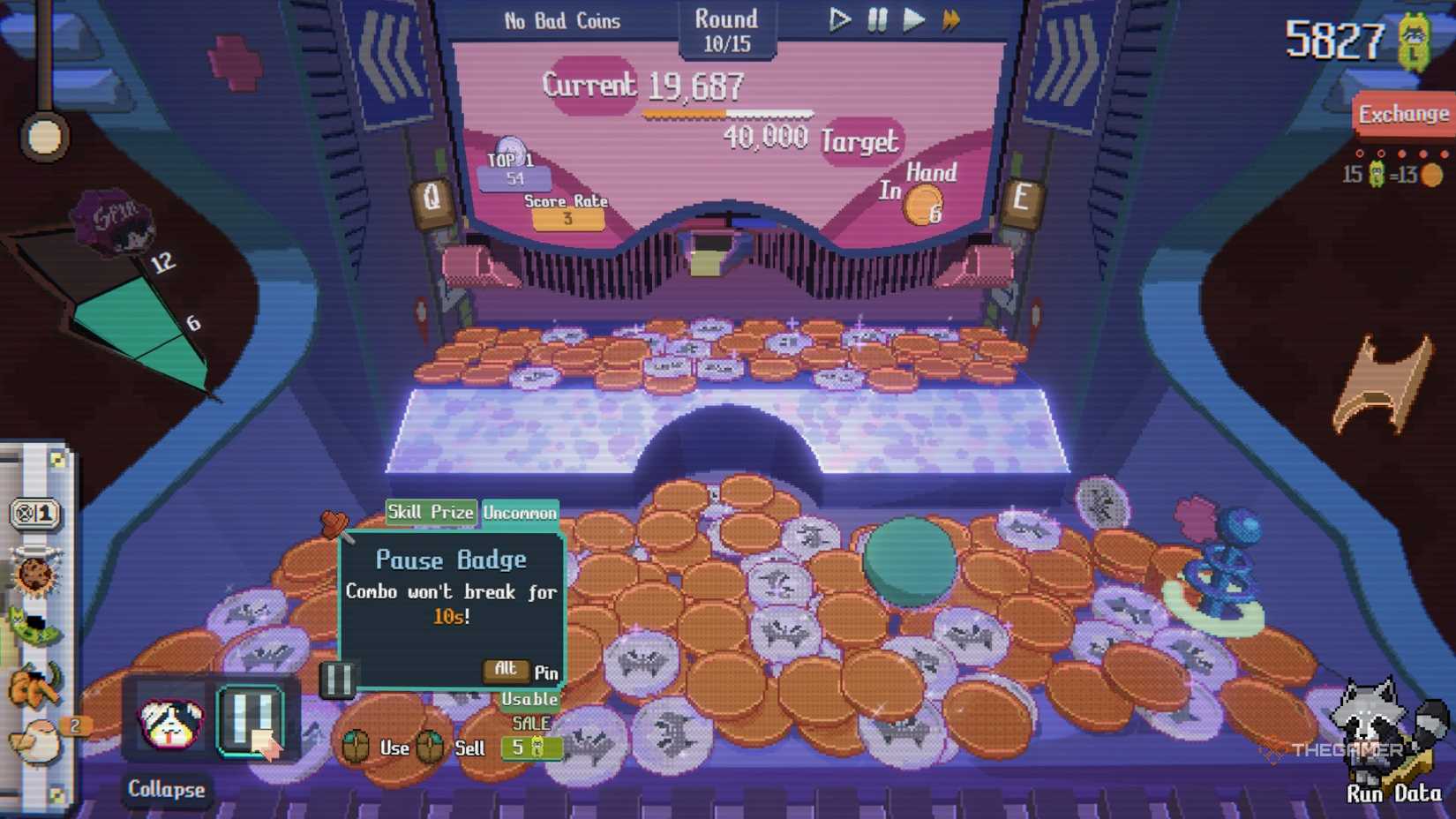 Pause Badge Price Highlighted in Raccoin Coin Pusher.