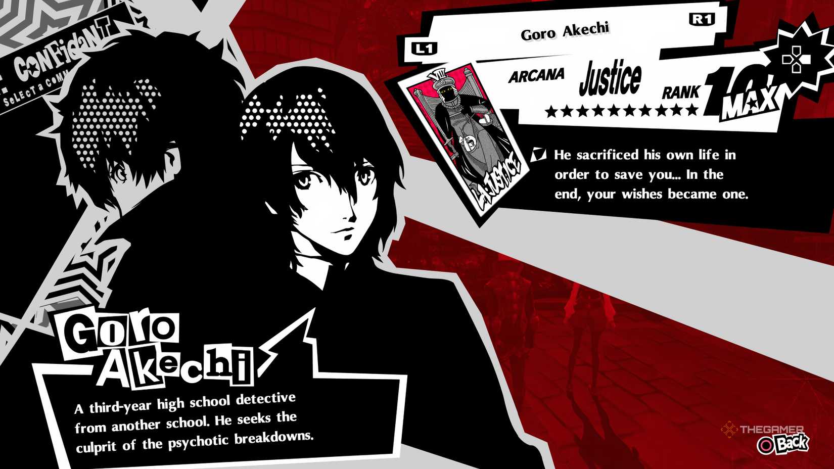 Akechi's Justice Confidant in Persona 5 Royal.