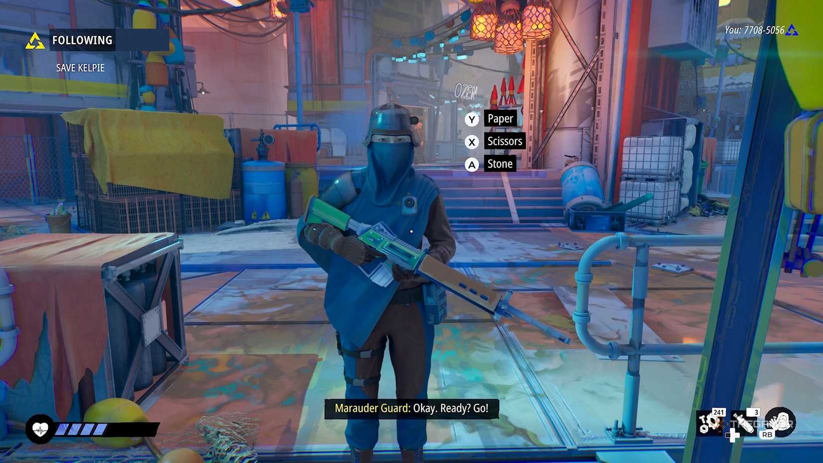 Player paper, scissors, rock with a guard in tomorrow's tide.