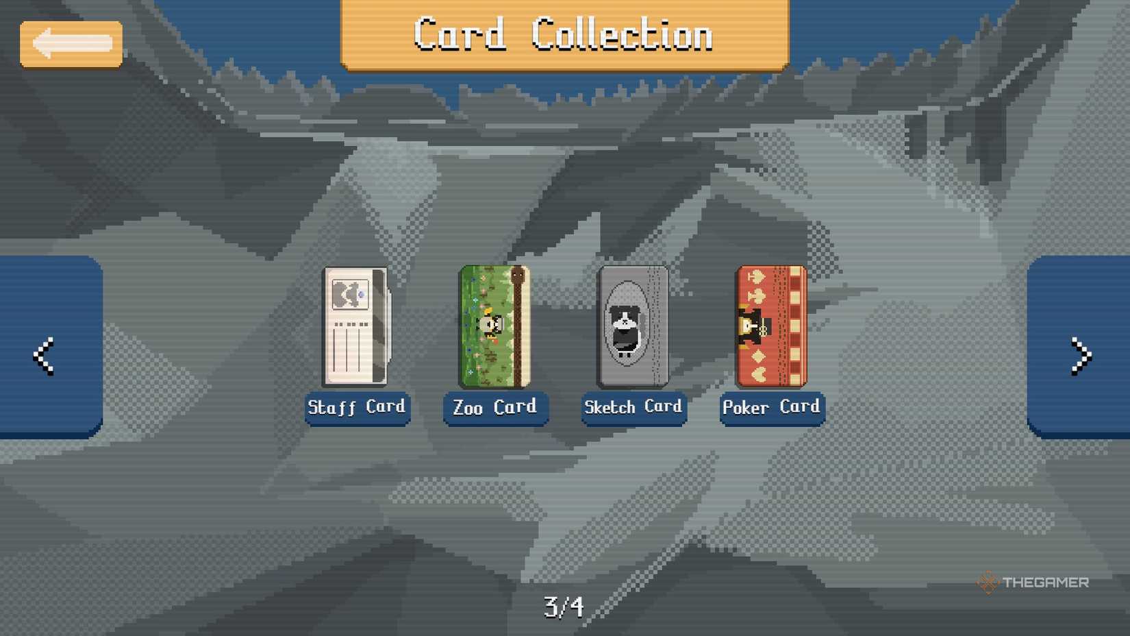 The second page of the Card Collection menu showing four cards in Raccoin.