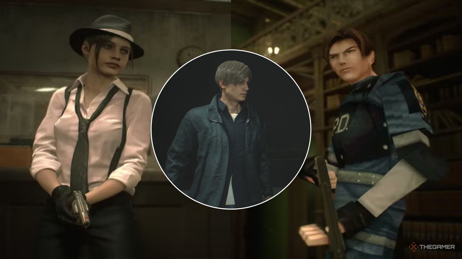Resident Evil 2 featured image containing pictures of Noir Claire, 98 Leon, and Casual Leon.