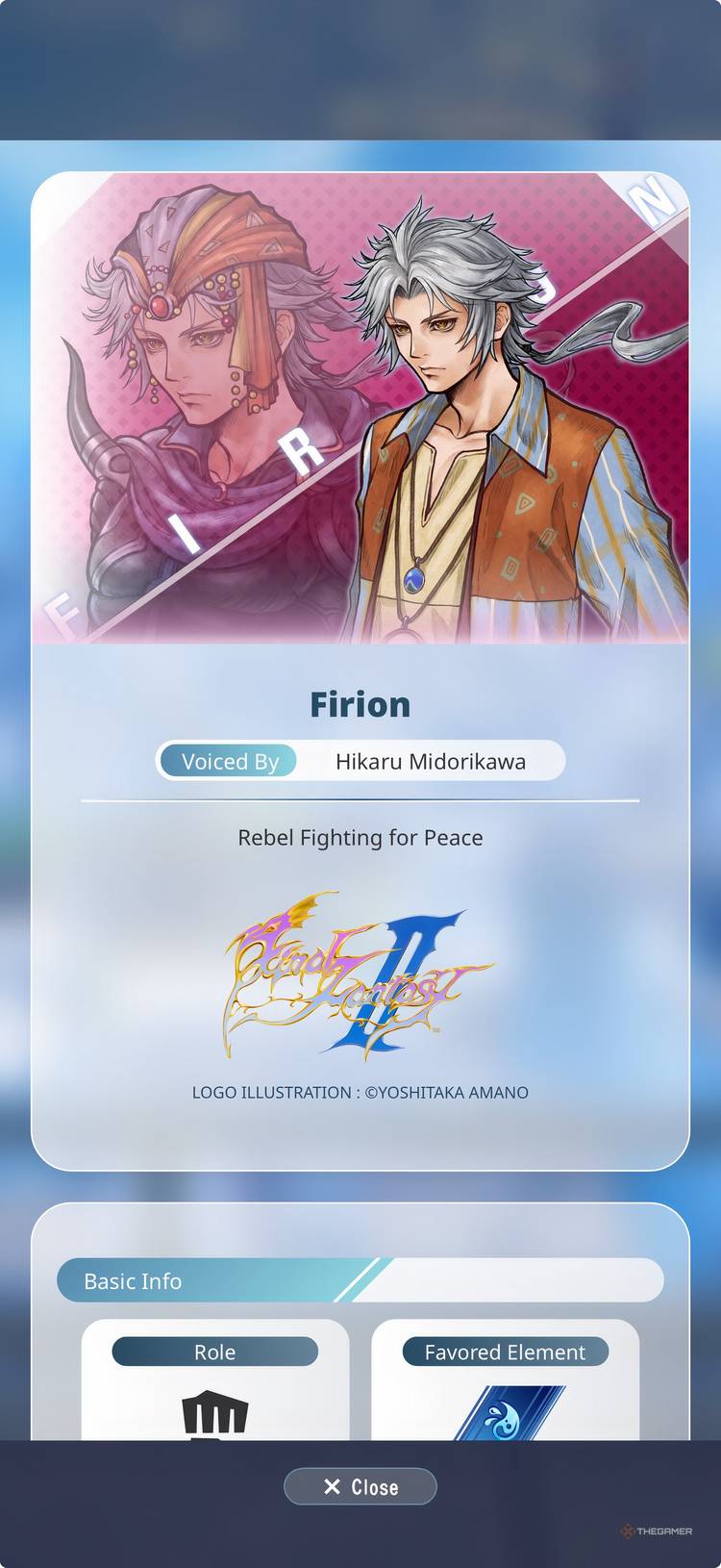 Firion overview in Dissidia Duellum Final Fantasy.